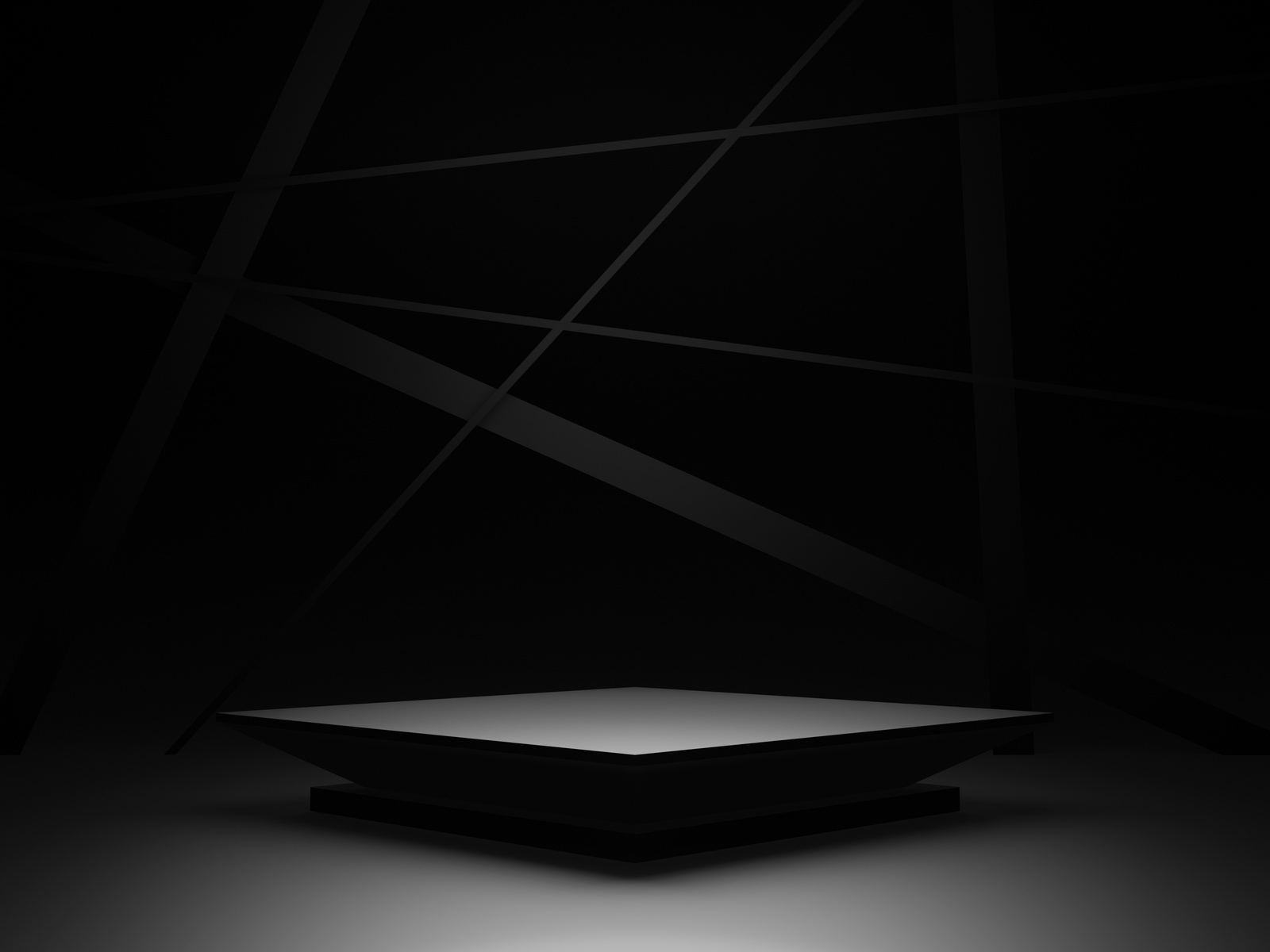 3D Black Geometric Product Podium. Dark Background.